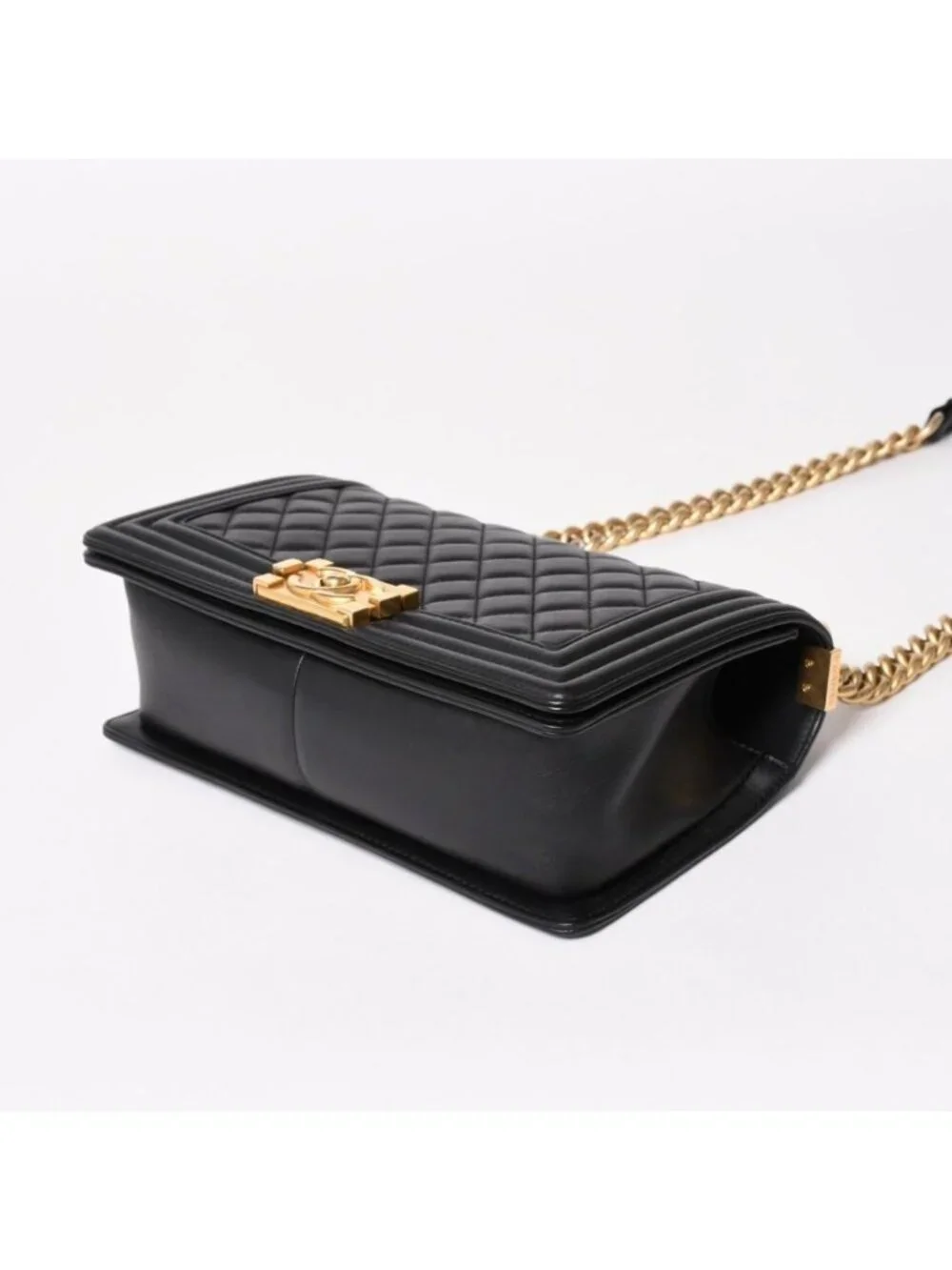 Chanel Boy 25 Chain Shoulder Bag Base CC Logo Lambskin Black
